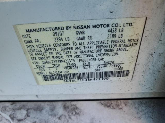 1N4BL21E38N421379 - 2008 NISSAN ALTIMA 3.5SE WHITE photo 12