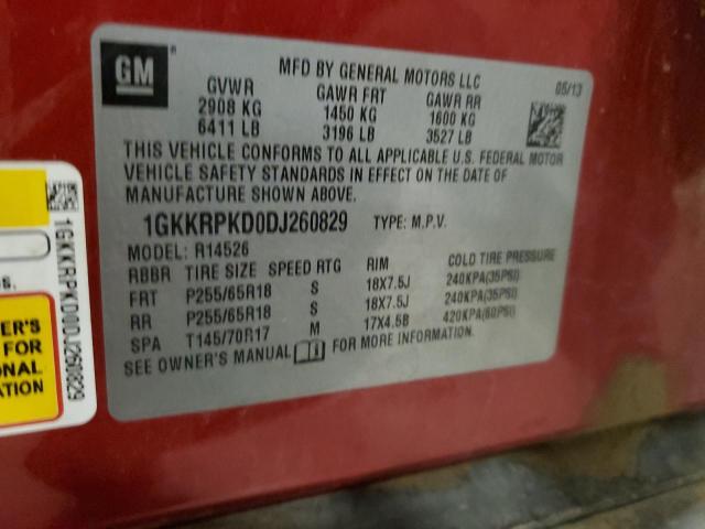 1GKKRPKD0DJ260829 - 2013 GMC ACADIA SLE RED photo 13