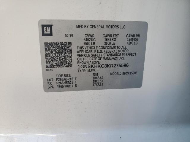 1GNSKHKC8KR275596 - 2019 CHEVROLET SUBURBAN K1500 LT WHITE photo 13