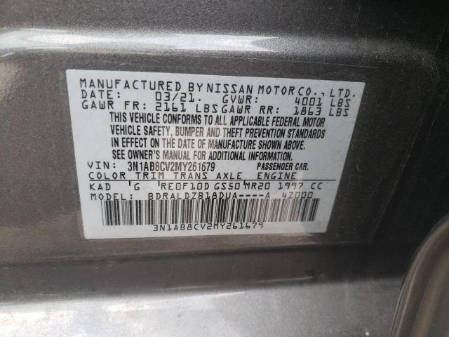 3N1AB8CV2MY261679 - 2021 NISSAN SENTRA SV GRAY photo 13