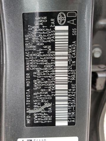 2T1KR30E98C707658 - 2008 TOYOTA COROLLA MA XR GRAY photo 12