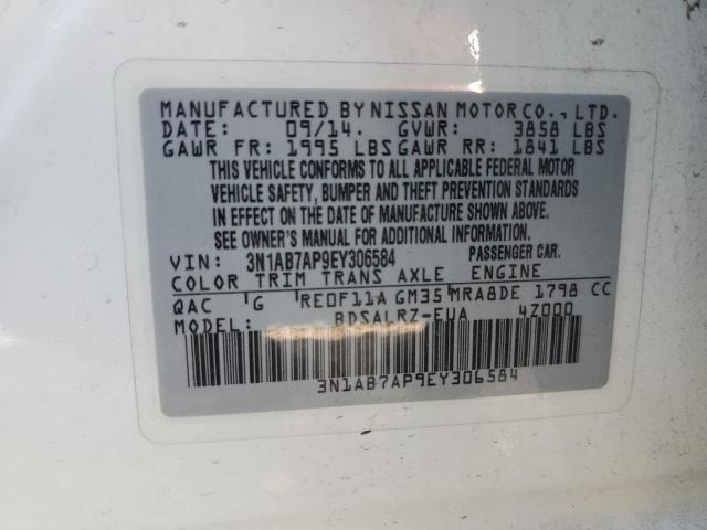 3N1AB7AP9EY306584 - 2014 NISSAN SENTRA S WHITE photo 13