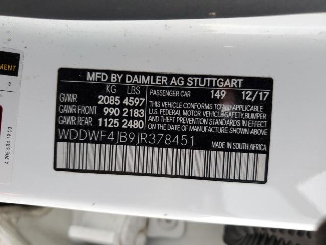 WDDWF4JB9JR378451 - 2018 MERCEDES-BENZ C 300 WHITE photo 12