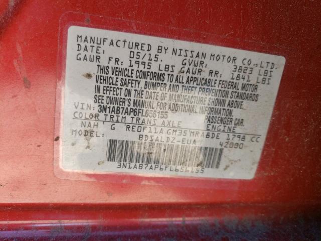 3N1AB7AP6FL656155 - 2015 NISSAN SENTRA S RED photo 13