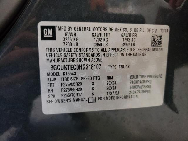 3GCUKTEC0HG218107 - 2017 CHEVROLET 1500 K1500 HIGH COUNTRY GRAY photo 12