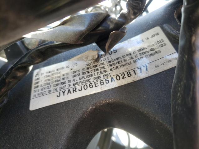 JYARJ06E65A028177 - 2005 YAMAHA YZFR6 L BLACK photo 10