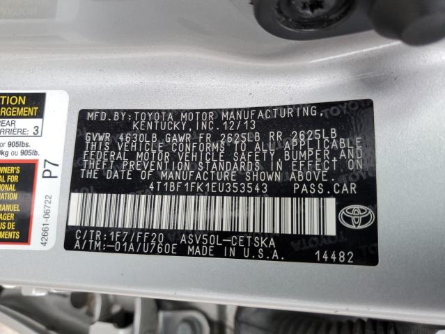 4T1BF1FK1EU353543 - 2014 TOYOTA CAMRY L SILVER photo 13