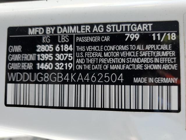 WDDUG8GB4KA462504 - 2019 MERCEDES-BENZ S 560 4MATIC WHITE photo 13