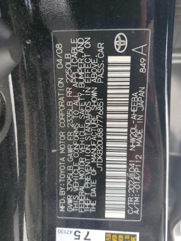 JTDKB20U887776851 - 2008 TOYOTA PRIUS BLACK photo 12