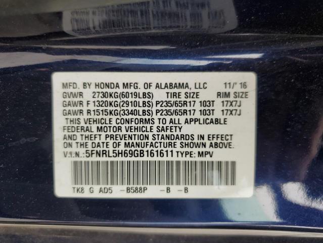 5FNRL5H69GB161611 - 2016 HONDA ODYSSEY EXL BLUE photo 14