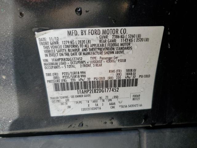 1FAHP2E82DG177452 - 2013 FORD TAURUS SEL BLACK photo 12