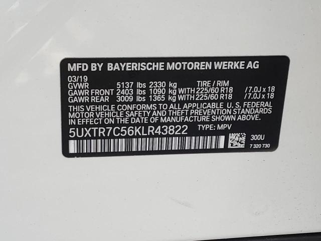 5UXTR7C56KLR43822 - 2019 BMW X3 SDRIVE30I WHITE photo 12