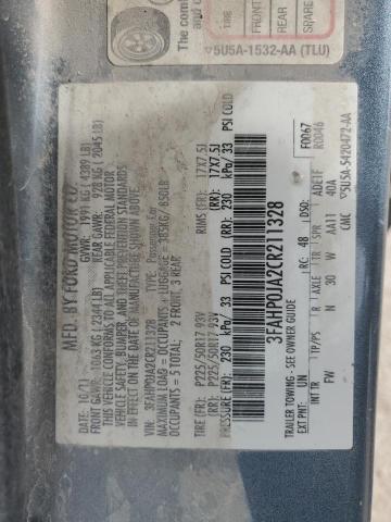 3FAHP0JA2CR211328 - 2012 FORD FUSION SEL SILVER photo 12