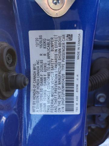 2HGFC2F82MH534226 - 2021 HONDA CIVIC SPORT 蓝色 照片 12