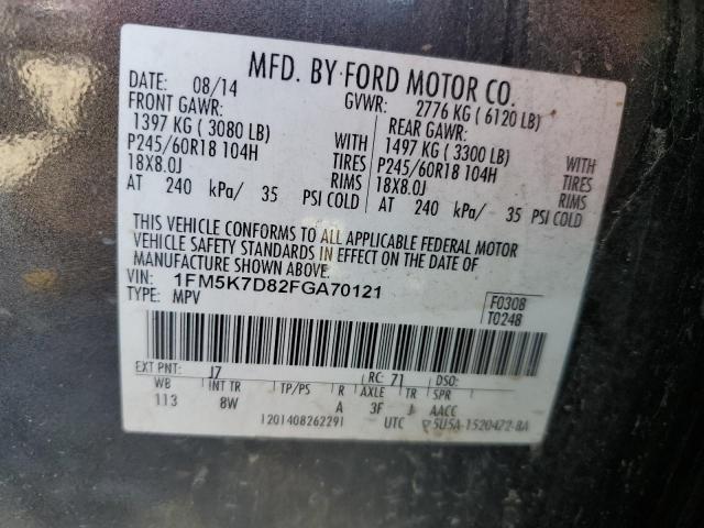 1FM5K7D82FGA70121 - 2015 FORD EXPLORER XLT GRAY photo 13