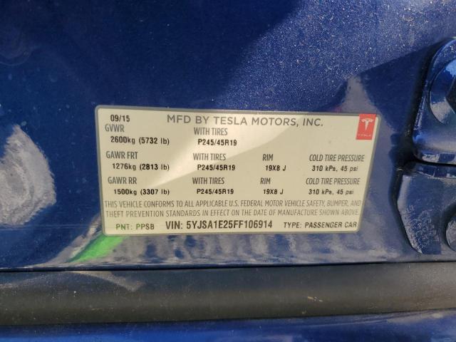 5YJSA1E25FF106914 - 2015 TESLA MODEL S ლურჯი ფოტო 12
