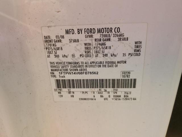 1FTPW14V68FB78562 - 2008 FORD F150 SUPERCREW WHITE photo 12