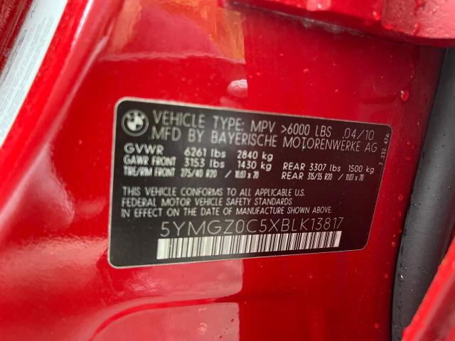 5YMGZ0C5XBLK13817 - 2011 BMW X6 M RED photo 10