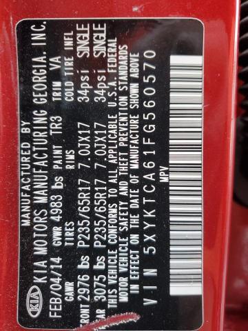 5XYKTCA61FG560570 - 2015 KIA SORENTO LX RED photo 12