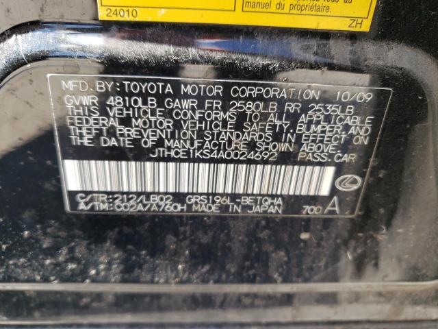 JTHCE1KS4A0024692 - 2010 LEXUS GS 350 BLACK photo 12