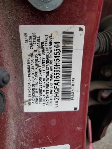 2HGFA16599H545544 - 2009 HONDA CIVIC LX RED photo 12