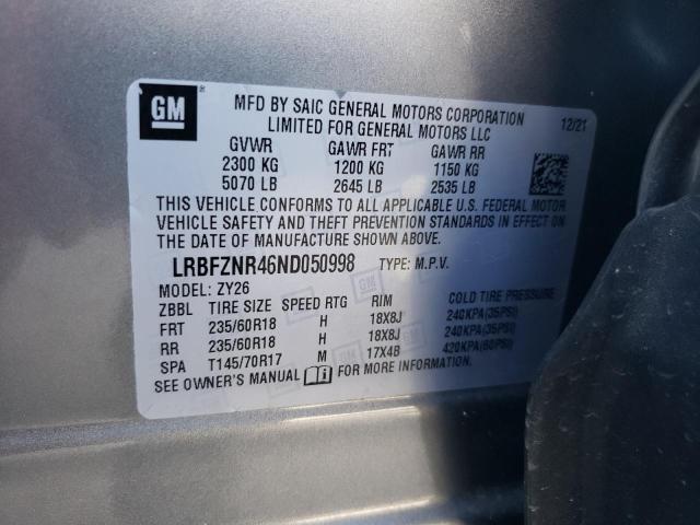 LRBFZNR46ND050998 - 2022 BUICK ENVISION ESSENCE GRAY photo 13