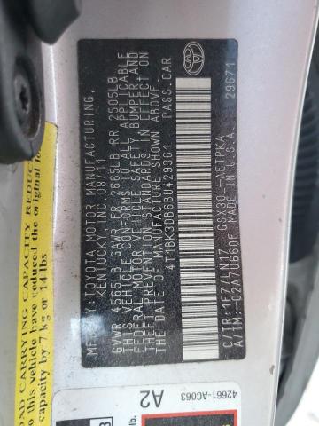 4T1BK3DB6BU429361 - 2011 TOYOTA AVALON BASE 银色 照片 12