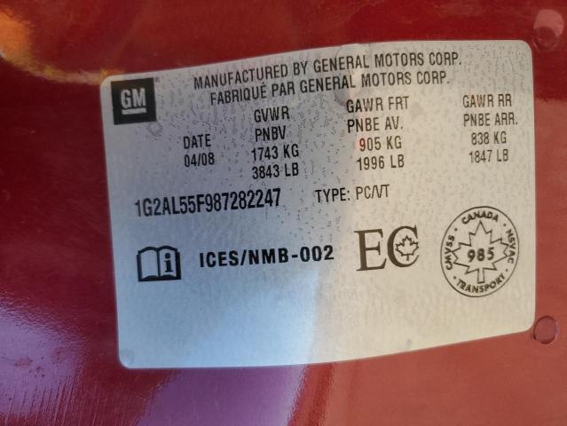 1G2AL55F987282247 - 2008 PONTIAC G5 SE RED photo 13