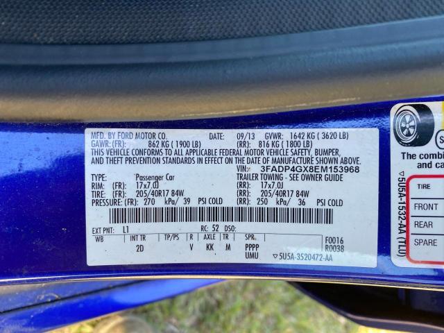 3FADP4GX8EM153968 - 2014 FORD FIESTA ST BLUE photo 10