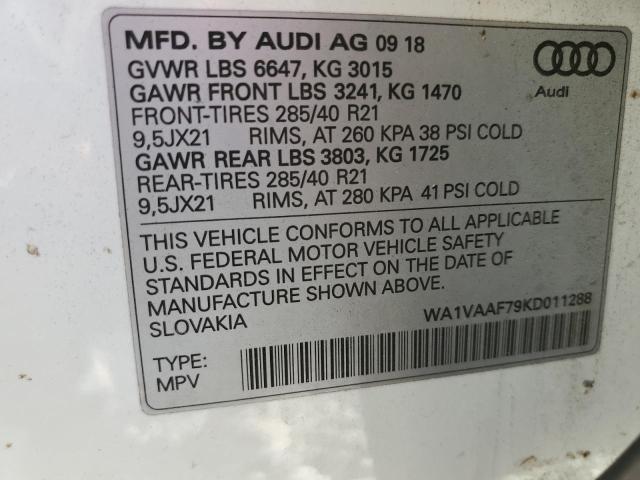 WA1VAAF79KD011288 - 2019 AUDI Q7 PRESTIGE 白色 照片 13