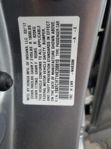 19XFC1F71HE208810 - 2017 HONDA CIVIC EXL ვერცხლისფერი ფოტო 12
