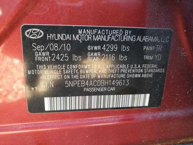 5NPEB4AC0BH149613 - 2011 HYUNDAI SONATA GLS BURGUNDY photo 13