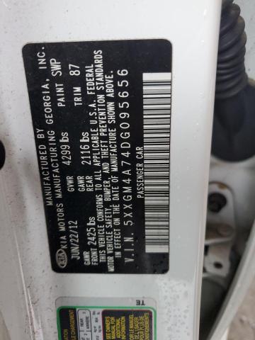 5XXGM4A74DG095656 - 2013 KIA OPTIMA LX WHITE photo 12