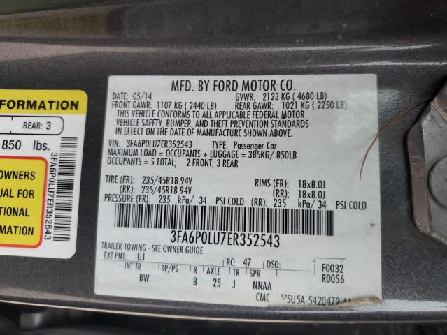 3FA6P0LU7ER352543 - 2014 FORD FUSION SE HYBRID GRAY photo 12