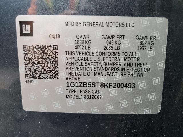 1G1ZB5ST8KF200493 - 2019 CHEVROLET MALIBU LS GRAY photo 12