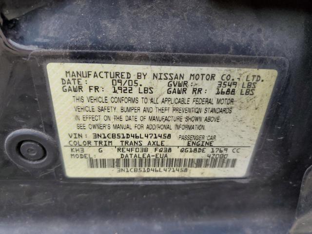 3N1CB51D46L471458 - 2006 NISSAN SENTRA 1.8 BLACK photo 12