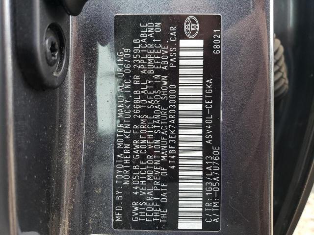 4T4BF3EK7AR030000 - 2010 TOYOTA CAMRY BASE GRAY photo 12