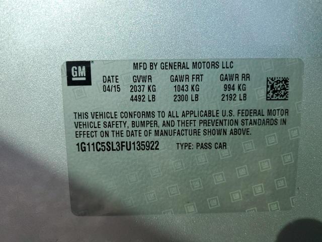 1G11C5SL3FU135922 - 2015 CHEVROLET MALIBU 1LT 银色 照片 12