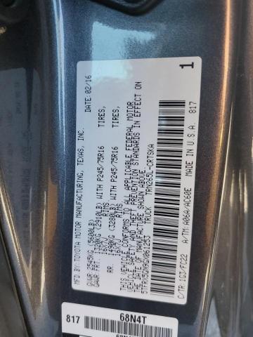 5TFRX5GN9GX061253 - 2016 TOYOTA TACOMA ACCESS CAB გრაფიტი ფოტო 12