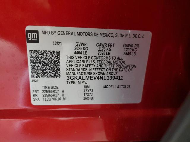 3GKALMEV4NL139411 - 2022 GMC TERRAIN SLE RED photo 13