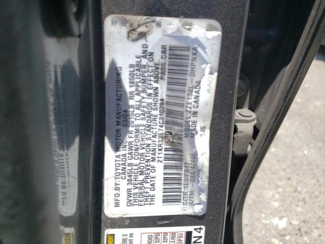 2T1KR32E74C310294 - 2004 TOYOTA COROLLA MA XR GRAY photo 10
