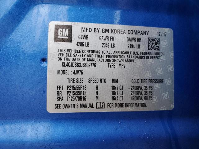 KL4CJDSB3JB609776 - 2018 BUICK ENCORE PREMIUM BLUE photo 13