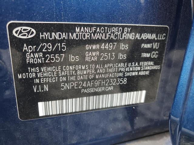 5NPE24AF9FH232358 - 2015 HYUNDAI SONATA SE BLUE photo 12