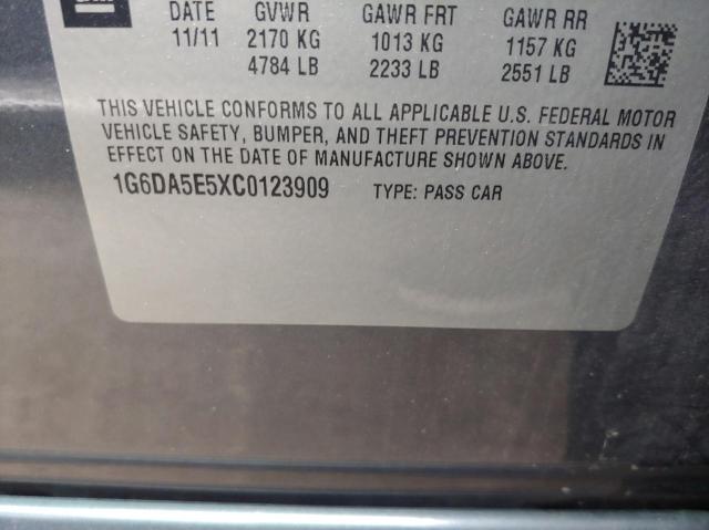 1G6DA5E5XC0123909 - 2012 CADILLAC CTS GRAY photo 10