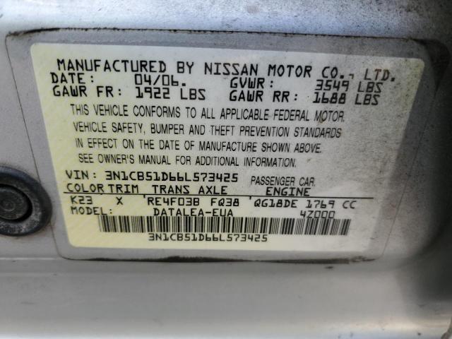 3N1CB51D66L573425 - 2006 NISSAN SENTRA 1.8 SILVER photo 13