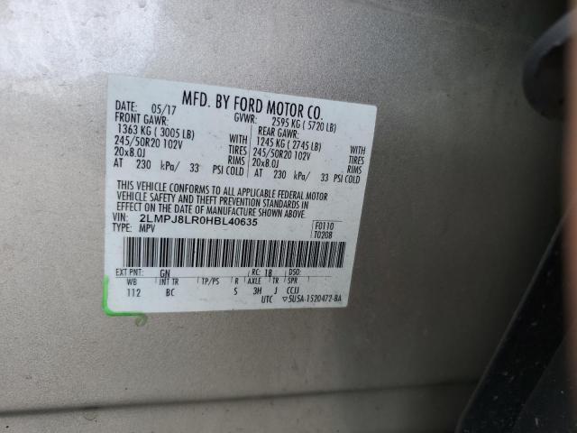 2LMPJ8LR0HBL40635 - 2017 LINCOLN MKX RESERVE Бежевый фото 13