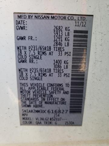 5N1AR2MM3DC616827 - 2013 NISSAN PATHFINDER S 白色 照片 14