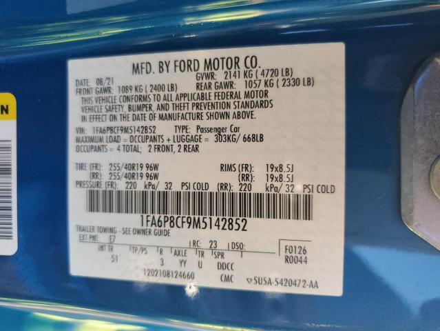 1FA6P8CF9M5142852 - 2021 FORD MUSTANG GT BLUE photo 12