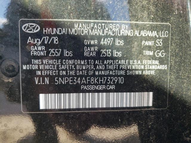 5NPE34AF8KH732910 - 2019 HYUNDAI SONATA LIMITED BLACK photo 12