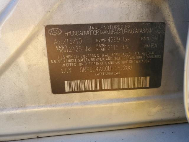 5NPEB4AC0BH051200 - 2011 HYUNDAI SONATA GLS SILVER photo 12